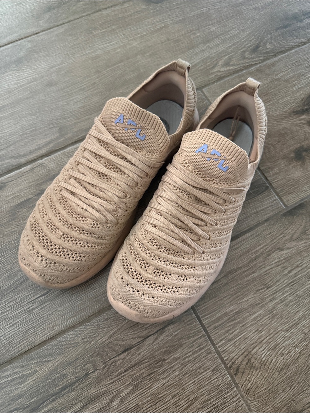 APL TechLoom Slip-On Sneakers in Beige with Light Blue Logo